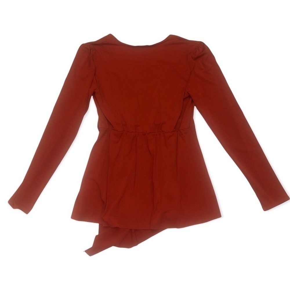 Gabriella Rossi burnt orange faux wrap blouse, M, asymmetrical hem - Picture 2 of 8